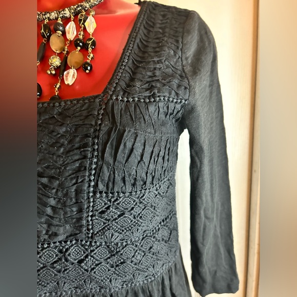 MEADOW RUE ANTHROPOLOGIE CROCHET BLACK  3/4 Sleeve - SIZE SMALL S - Picture 7 of 8